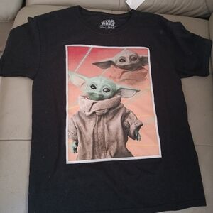 Star Wars The Child (Grogu) Black Tee with Green and Peach Graphic